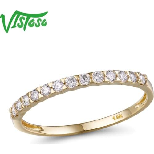 VISTOSO Gold Ring For Women Genuine 14K 585 Yellow Gold Ring Sparkling Diamond Promise Engagement Rings Anniversary Fine Jewelry