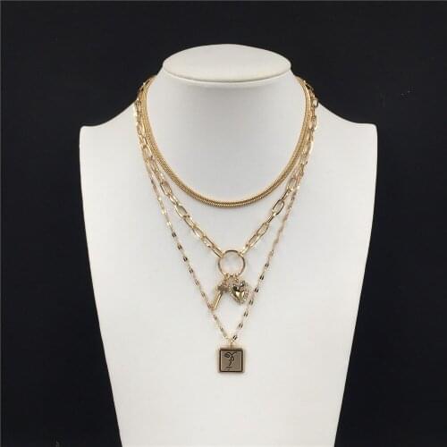 Bohemia Gold Color Plating Key Heart Charm Square Pendant Layered Casual Pretty Chic Elegant Modern Beautiful Jewelry Accessory
