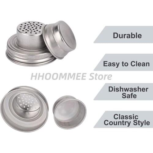 Mason Jar Shaker Lids 2 Pack Shake Cocktails or Your Best Dry Rub - Mix Spices, Dredge Flour, Sugar & More - Fits Any Regular Mo