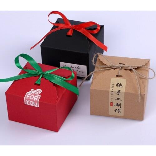 100pcs 9x9x6cm/12x12x9cm DIY Candy Cookie Kraft Paper Gift Boxes,Wedding Party Candy Box,Black cardboard manual soap packing box