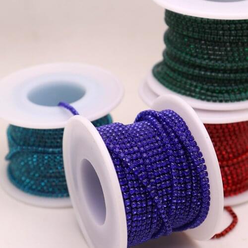 2mm color single row glass rhinestone chain Emerald rhinestone Cup Chain diy Wedding dress garment bags shoes