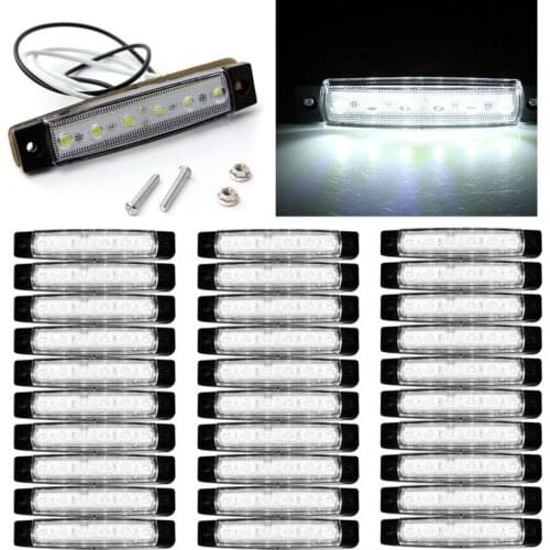 30PCS White 6-LED Side Lights Truck Lorry Trailer Side Marker Indicators Clearance Side Marker Lights Lamp Van Truck 12V