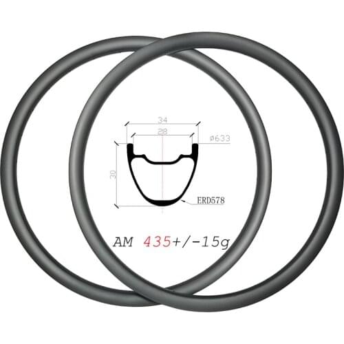 435g 34mm wide clincher tubeless MTB AM carbon rims 29er 24H 28H 30mm deep 32H UD 3K 12K hookless all mountian carbon wheels 29