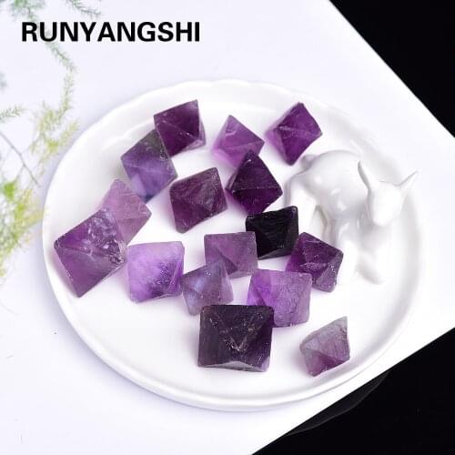 50g Purple Clear Fluorite Crystal Octahedron natural crystals / violet crystal gravel mineral Garden for Fish tank decoration