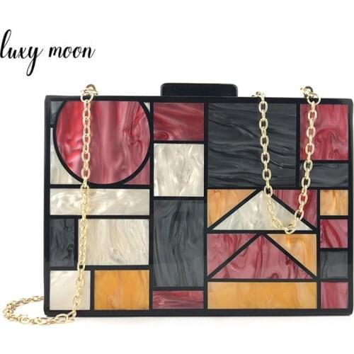Acrylic Clutch Bag For Women Evening Bags Geometric Patchwork Women Handbags Party Wedding Purse Vintage Shoulder Bag ZD1396