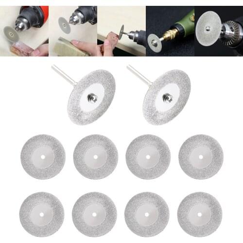 10pcs/set 35mm Diamond Cutting Disc Circular Saw Blade with 2pcs 3mm Fixed Rod for Glass Stone Metal Wood Cutting Disk