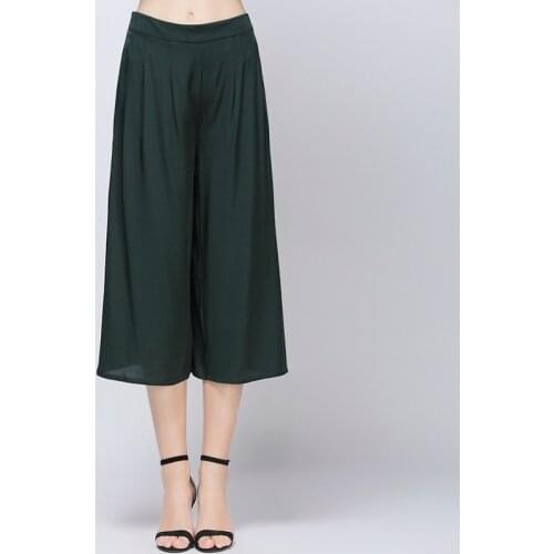90% Silk Pants Women Wide Leg Solid Elastic Waist Calf-length Pants Solid 3 Colors New Fashion Europe and American Style 2018