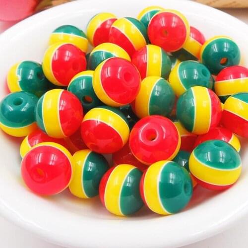 6/810/12mm Rasta style Red yellow green Round stripe Resin Ball Beads Perforated For Bracelet Department Spacer Necklace Making