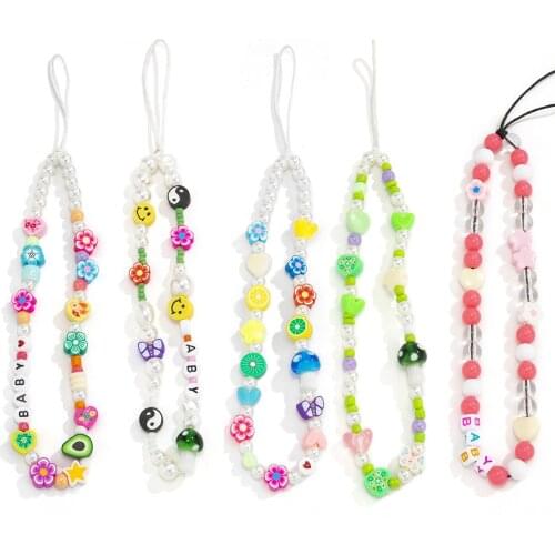 New Woven Love Letter Beaded Anti-lost Phone Chain Soft Ceramic Lanyard Charm Strap Mobile For Girls Phone Choker Keys