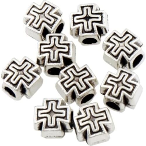 Hollow Cross Engraved Cross Beads 6.2X5.9mm 85PCS Zinc Alloy Christian Bead Spacer L1766 LZ