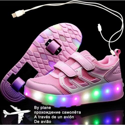 Size 27-43 Kids Roller Sneakers with lights USB Charged LED Shoes Double Wheels Children Boys Girls Luminous Roller Skate Shoes