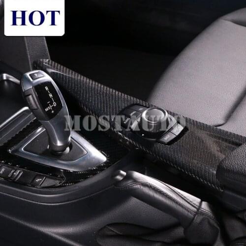 For BMW 3 Series 4 Series F30 F31 F32 F34 Carbon Fiber Console Gear Box iDrive Frame Cover 2013-2018 2pcs Car Decor Car Trim