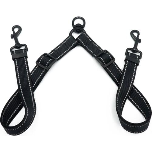Black Double Leash Coupler for Large Dogs Adjustable Heavy Duty Nylon Splitter for Two Big Dogs