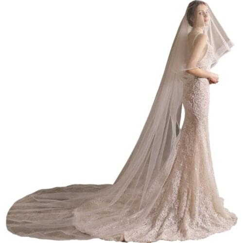 2 Layers Wedding Bridal Veil with Metal Comb Long Drop Illusion Tulle Chapel Veil for Bride Cathedral Length Photo Props