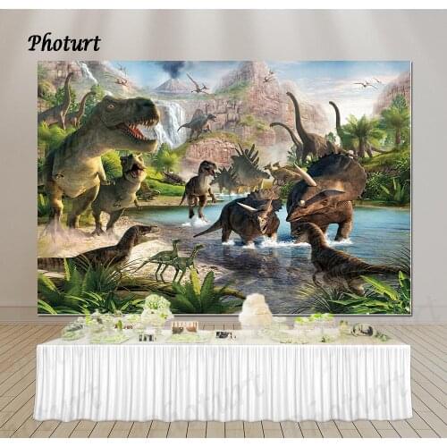 PHOTURT Dinosaur Backdrop Birthday Party Photography Banner Jurassic World Tyrannosaurus Photo Background Vinyl Decorate Props