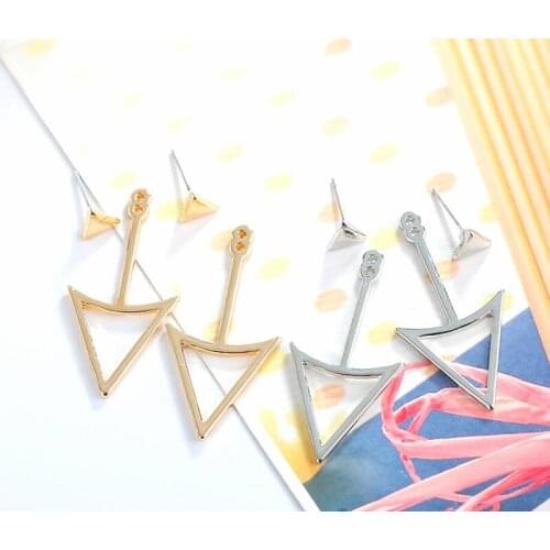 Jisensp 2019 New Arrival Geometric Ear Jackets Hollow Triangle Stud Earrings Everyday Jewelry for Women Girls Party Gift