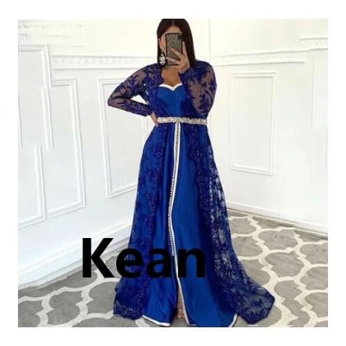 Royal Blue Lace Summer Moroccan Kaftan Evening Dress Mother of Bride Gown Evening Party Vestido de Renda Groom Mother Suits