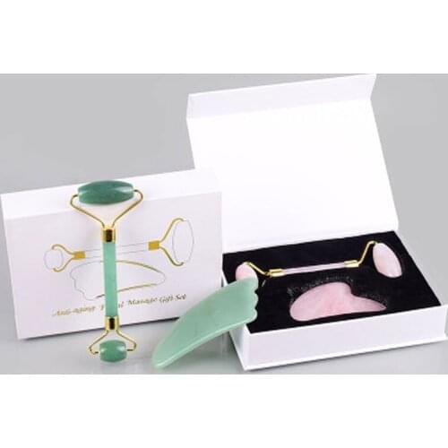 Facial Beauty Massage Tool Natural Jade Roller Gua Sha Stone Jade Massager Face Lifting Tools Skin Massage Guasha Tool With Box