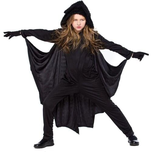 Black Vampire Bat Cosplay Costume For Girls Boys Anime Evil Horror Hooded Vampire Bat Costume For Halloween Party Clothing