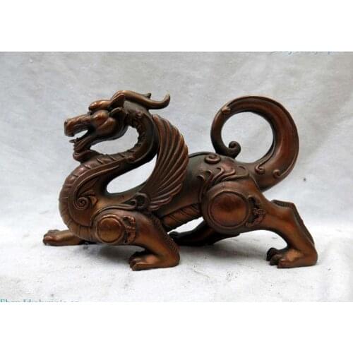 Fine red Bronze sculpture China mythical creatures copper dragon blessing Statue