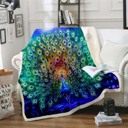 Beautiful Peacock Blanket 3D full printed Wearable Blanket Adults For Kids Warm Sherpa Blanket Drop Shipping