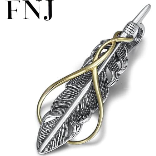 FNJ Skull Feather Pendant 925 Silver Original Punk Pure S925 Thai Silver Pendants for Jewelry Making Men Women