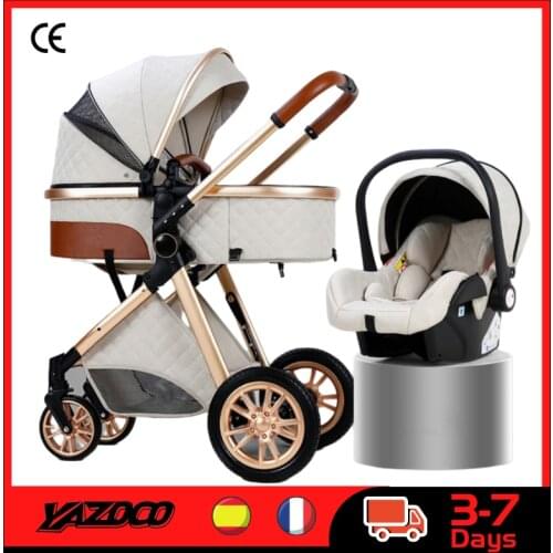 Multi-functional 3 in 1 Baby Stroller High landscape Can Sit Reclining Light Folding Two-way Eggshell Design Carrinho De Bebe
