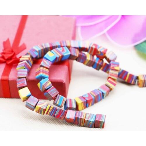 8mm Fashion Cube Rainbow Turkey Square loose DIY beads Jewelry crafts making design 15inch Girls stone For Necklace Bracelet