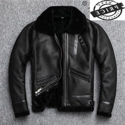 Mens Jackets Man Natural Fur Coat Men Motorcycle Sheep Shearling Wool Liner Coat Male Plus Size Real Leather Jacket 2065