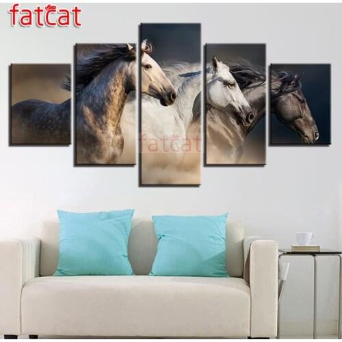 FATCAT Three horses 5 Piece Diy Diamond Painting Full Square Round Drill Diamond Embroidery Sale Animal Home Decor AE1206