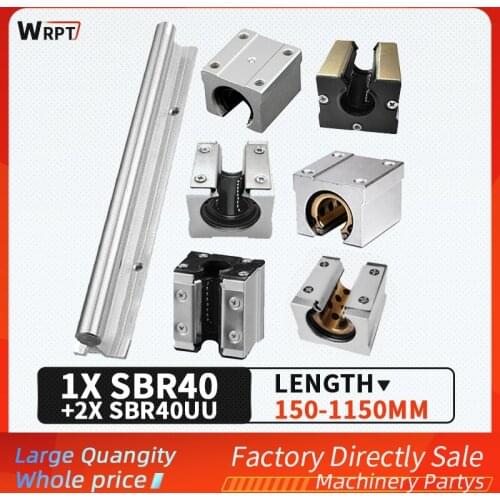 SBR40 guide rail bracket cylindrical linear sliding bearing slide rail 2PCS slider set length = 150MM-1150MM