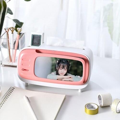 Desktop Tv Shape Tissue Box Dust-Proof Multi-Function Roll Drawer Paper Case Home Storage Organzer Phone Holder Stand