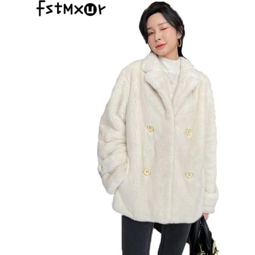 Fstmxur 2021-2022 New Winter Spring Imports Velvet Mink Fur Coat Women Turn-Down Collar Solid Long Sleeve Natural Mink Fur Coats