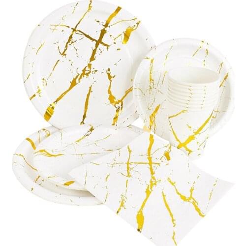 Gold Marbling Disposable Tableware Paper Plate Napkin Cup for Wedding Birthday Party Decoration Festival Home Tableware Supplies