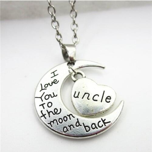 I Love You To The Moon And Back heart uncle Necklace Jewelry with 50cm chains necklace DIY jewelry Fashion Necklace Family