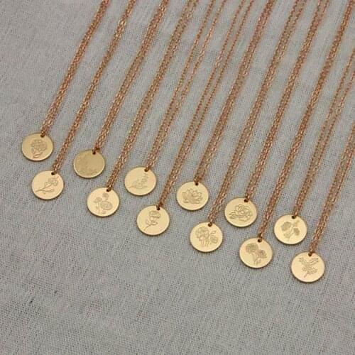 Stainless Steel Disc Pendant Birth Flower Necklace For Women Bijoux Femme Birth Month Choker Necklaces Birthday Gift BFF