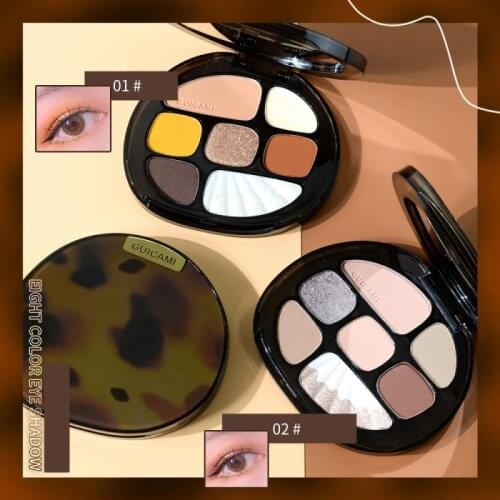 GUICAMI 8 Color Matte Gillter Eye Shadow Palette Blush Highlighter Kit Pearl No Dizzy Waterproof Eyeshadow Cosmetic Pigment TSLM