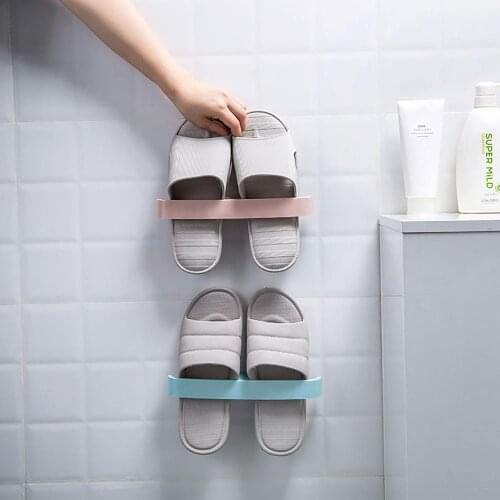 Plastic Bathroom Wall Mounted Shoe Rack Organizer Shoes Hanger Holder Slippers Drain Storage Rack Shelves Bathroom Organizer