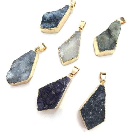 Natural Agates Pendants Rhombic Colorful Crystal Agates Stone Charms For Jewelry Making Necklace Bracelet Gift
