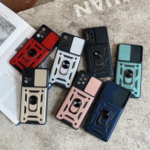 For Samsung Galaxy S20 Luxury Protect Lens Armor Iron Slid Window Case Hard Soft Silicone Stand Holder Cover For Galaxy A52 A12