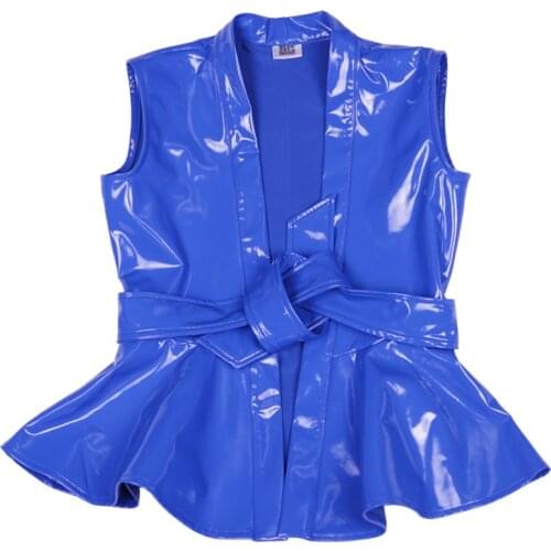 Wet Look Shiny PVC Faux Latex PU Leather Falbala Waistcoat Sexy Sleeveless Tops Bandage Vest Women Gilet Chaleco Streetwear