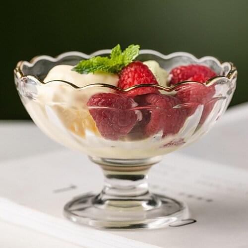 Salad Bowl Glass Dessert Factory Milkshake Cup Glass Embossed Ice Cream Cup European Creative Salad Plate Ice Cream Bowl