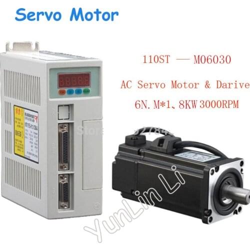 6N.M 1.8KW 3000RPM 110ST AC Servo Motor 110ST-M06030 + Matched Servo Driver +cable complete motor kits