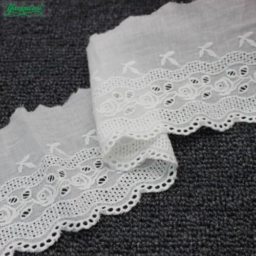 YACKALASI 10 Yds 100% Cotton Lace Eyelet Embroidered Fabrics Swiss Cotton Voile Appliqued 3D Flower Trims Diy NatureWhite 8cm