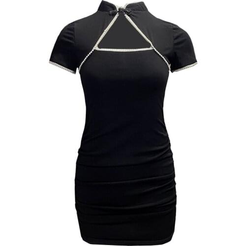 ZC3180 2021 Spring Summer new women fashion temperament short sleeve hollow-out sexy slim retro cheongsam dress cheap wholesale