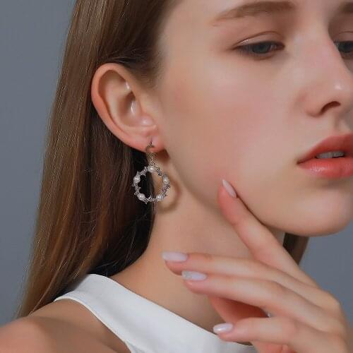 Korean Purple Zircon Garland Pearl Earrings for Women Sweet Round Pendant Drop Earrings Luxury Jewelry Fashion Trend New 2020