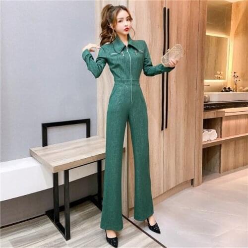 Women 2021 Spring Autumn Fashion New Casual Elegant Jumpsuit Vintage Work Style Temperament Slim Romper Ladies Overalls F313