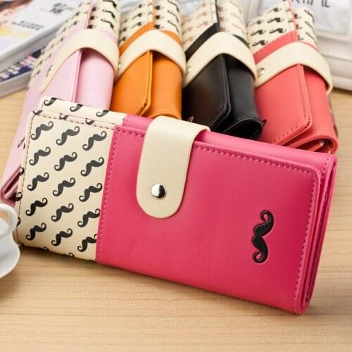 2019 carteira feminina Smooth PU Leather Wallet Cute Mustaches Pattern Purse Clutches Coin Purse Cards Holder Bag for Women AGD