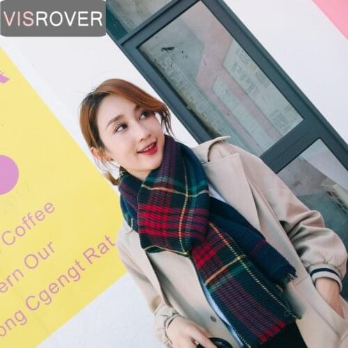 VISROVER Winter Scarf Women Plaid Crinkled Poncho 2020 Large Size Shawl Warm Blanket Men Scarves Wrap Couple Luxury Brand Scarf