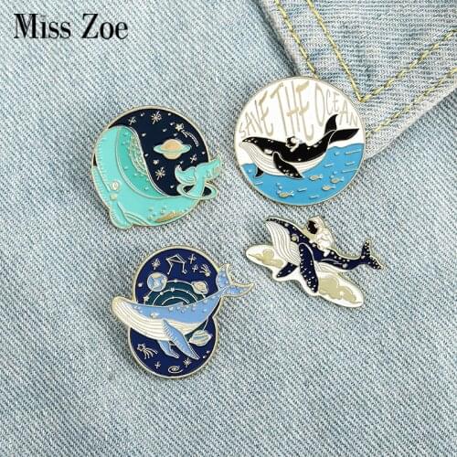 Save the Ocean Enamel Pin Astronaut and Whale Adventure in Space Ocean Brooches Bag Lapel Pin Badge Jewelry Gift for Friends